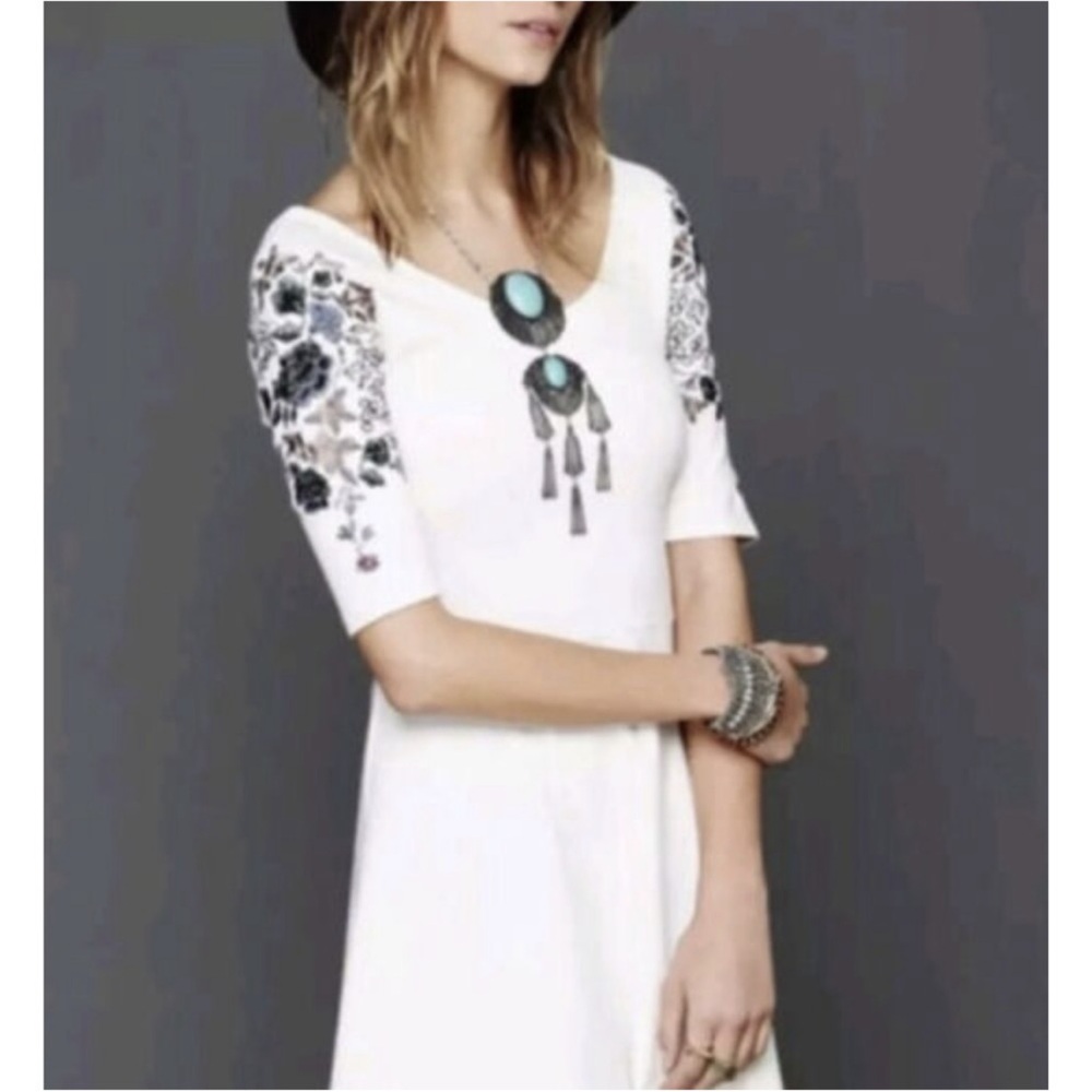 Free People Short Embroidered Sleeve Scoop
Front & Back Neckline Skater Dress